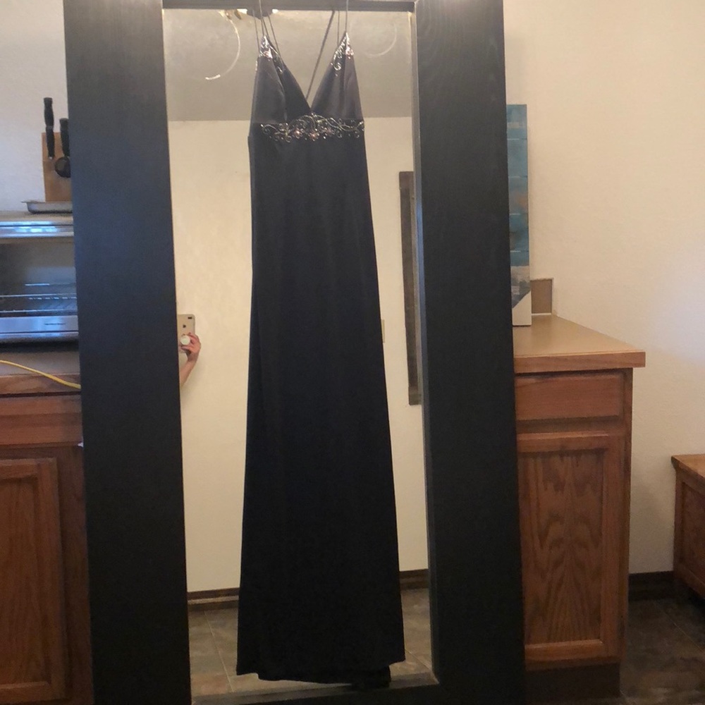 Black spaghetti strap gown